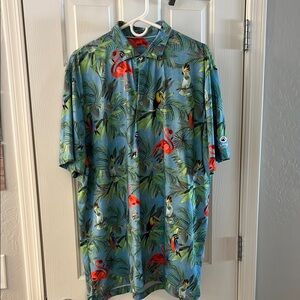 johnnie-O Tropical Print Polo Shirt - Blue and Red